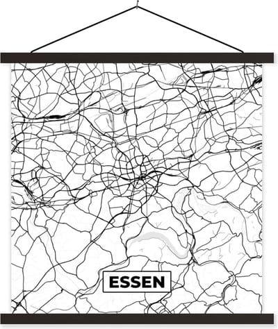 Posterhanger incl. Poster 60x60 cm - Schoolplaat - Kaart - Essen - Plattegrond - Stadskaart - Textielposter - Zwarte latten - Stadskaart