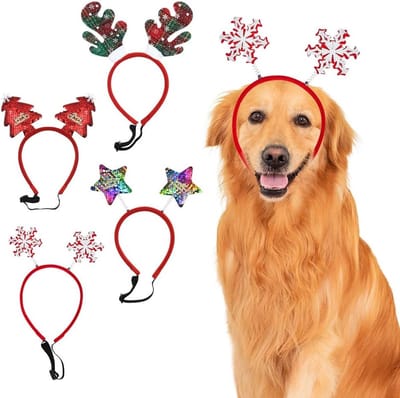 Kerst Haarbanden voor Honden - 4 Stuks met Kerstboom, Sneeuwvlokken en Sterren - Feestelijke Accessoires voor Honden Kostuum en Cosplay tijdens de Feestdagen