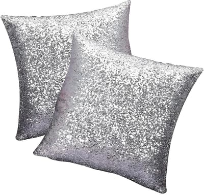 Cushion Cover 40 x 40 cm Sequins Silver Grey Sofa Cushion Cover for Home Cafe Decoration Pack of 2