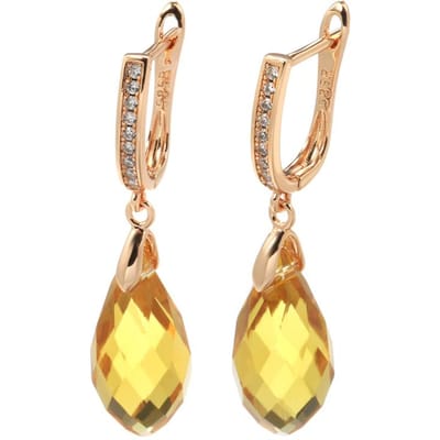 Boucles d'oreilles pendantes Cristal Jaune Couleur Or Rose Pour Femmes Accessoires Zircon Naturel Fête de Mariage Bijoux Vintage beige