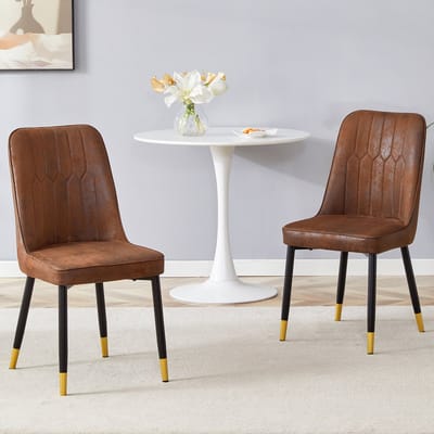 Wishdor - Eetkamerstoelen - Ergonomische Rugleuning En Antislip Voeten - Voor Eetkamer - Stoffen Bekleding En Metalen Poten - Bruin En Zwart - Zitbreedte 43 Cm En Zitdiepte 41,5 Cm - Belastbaar Tot 120 Kg