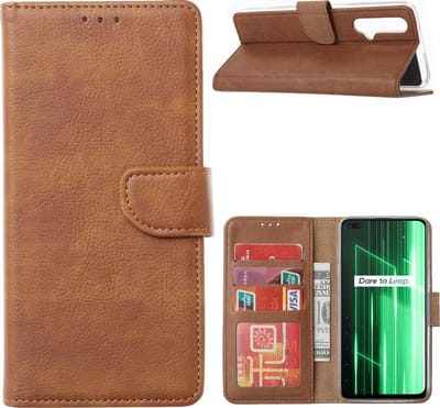 Bookcase Geschikt voor: Xiaomi REALME X50 5G - Bookcase Lichtbruin - portemonee hoesje