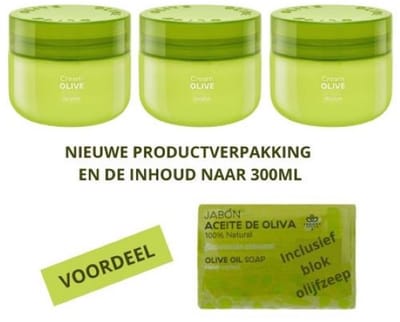 Deliplus Cream Oliva (Olive) 300ml uit Spanje - Voordeelpack (3) - Inclusief 1 Olive handvervaardigde block zeep 100% natuurlijk