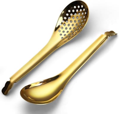 Set van 2 gouden roestvrijstalen soeplepels en serveerlepels, perfect voor soep, salades en buffetgebruik