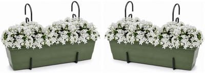 Plasticforte plantenbakken Balcony - 2x stuks - groen - rechthoek - met twee ophangbeugels - 50 x 18 x 15 cm - kunststof - bloembakken
