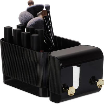 make up organizer - wand - 4 vakken - 2 haakjes - zelfklevend - wattenschijfjeshouder