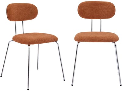 sweeek - 2 stoelen gebogen hout walnootkleur en waterafstotende stof, poten chroom metaal - l 45 x b 55 x h 80cm - erin