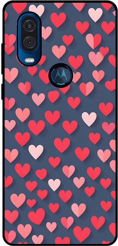 Smartphonica Telefoonhoesje Geschikt voor Motorola One Vision met Roze en Rode Hartjes Opdruk - TPU Backcover Case With Rosé and Red Heart Design geschikt voor Motorola One Vision