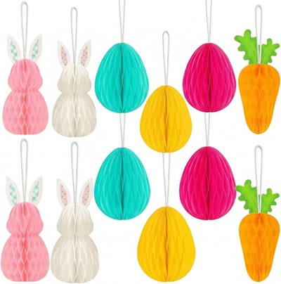 Paasdecoratie Hangend - Honingraat Ballen - Feestelijke Sfeer Creëren - 12 Delige Set - Verschillende Maten - Meerdere Kleuren