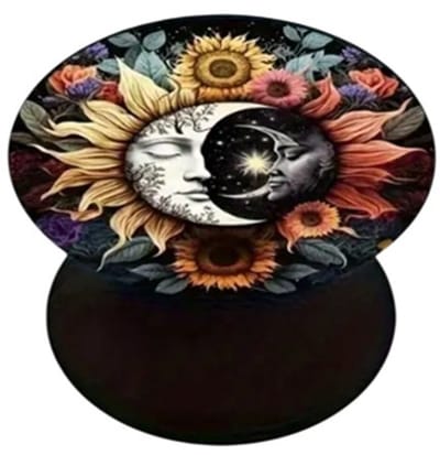 Mj Joys® - Phone Grip - Universele Verstelbare Phone Socket - Telefoonbutton - Telefoonaccessoire - Geschikt voor de meeste Smartphones en Cases - GSM Tablet Houder - Maan Bloemen