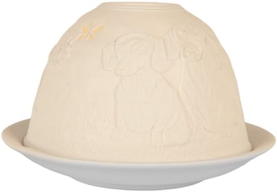 Clayre & Eef Waxinelichthouder Ø 12x8 cm Wit Porselein Honden