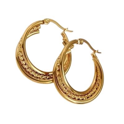 Aramat Jewels | Oorringen | Triple Oorringen Goudkleurig - Gedraaid Design 25mm | | | |9mm | Staal | Volwassenen | Verkleurd niet