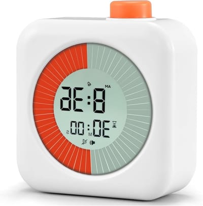 Visuele analoge keuken timer met klok, alarm, aftelling en optelling - 60 minuten 4-in-1 digitale tijdbeheer tool voor kinderen en volwassenen, ideaal voor koken en studeren