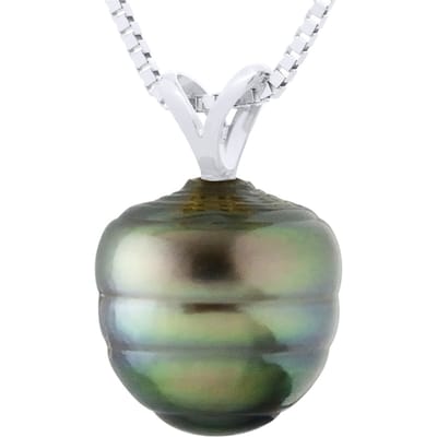 Geketteld Hanger V Draad Wit Goud 750 en Echte GeCultiveerde Tahiti Parel Gecirceld 9-10 mm