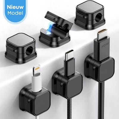 FOXLY® Magnetische Kabel Houder 6 stuks - Zwart - Kabel Clips - Bureau Organizer - Zelfklevend - Kabel management