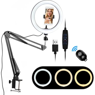 Mini anneau lumineux LED de 10 pouces, éclairage d'appoint pour photographie, 3 modes d'éclairage, intensité variable, alimentation USB noir