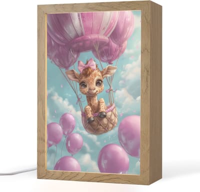 Nachtlampje 20x30 cm - Kinder lampje - Luchtballon - Giraf - Ballon - Wolken - Paars - Tafellamp kinderkamer - Slaapkamer lamp - Bedlamp kinderen - Kinderlampje stopcontact - Wandlamp babykamer - Nachtlampjes