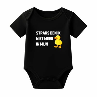 Romper met Tekst Baby – Straks ben ik niet meer in mijn eendje – Zwart – Korte mouw – Maat 62/68