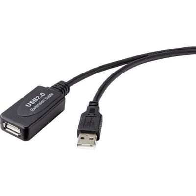 Renkforce RF-4535052 USB-kabel USB 2.0 USB-A stekker, USB-A bus 5.00 m Zwart Actief met signaalversterking