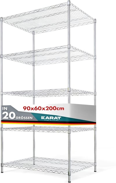 FLOORDIREKT Rekken voor Zwaar Gebruik - Himalaya - Verchroomd - 5 legplanken - 200 x 90 x 60 cm