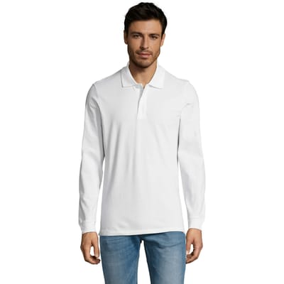 SOLS Heren Perfect Effen Piqué Poloshirt met Lange Mouwen (Wit)