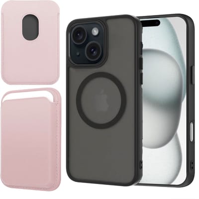 Hoesje + Pasjeshouder geschikt voor iPhone 15 - Portemonnee geschikt voor MagSafe - Magnetisch - Pasjes Houder - Creditcardhouder - Rose