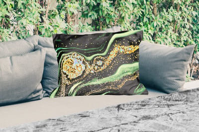 Buitenkussens - Marmer - Goud - Glitter - Groen - Marmerlook - Luxe - 60x40 cm - Weerbestendig