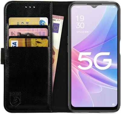 Rosso Element Book Case Wallet Hoesje Geschikt voor Oppo A58 5G / A78 | Portemonnee | 3 Pasjes | Magneetsluiting | Stand Functie | Zwart