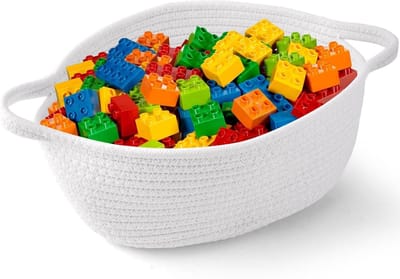 Opvouwbare Opbergmand met Lange Handvatten, 30x20x12.5cm, Katoenen Organizer voor Kleding, Speelgoed en Wasgoed, Stapelbare Opbergdoos voor Woonkamer en Slaapkamer