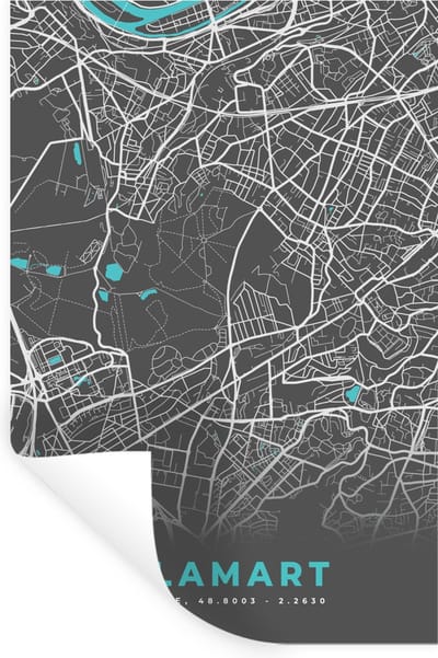 Muurstickers - Sticker Folie - Clamart - Plattegrond - Kaart - Stadskaart - Frankrijk - 20x30 cm - Plakfolie - Muurstickers Kinderkamer - Zelfklevend Behang - Zelfklevend behangpapier - Stickerfolie