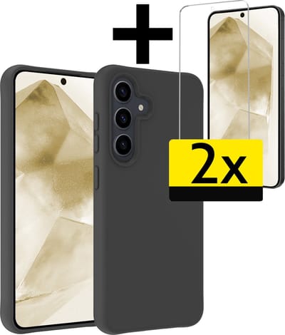 Hoesje - Met 2x Screenprotector - Geschikt voor Samsung Galaxy A55 - Sterk & Shockproof - Back Cover - Siliconen Case - Telefoon Hoes - Telefoonhoesjes - Zwart