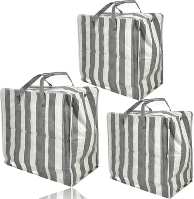 Opbergtassen 80L met Rits – 3 Stuks Grote Opbergzakken voor Kleding, Dekbedden & Verhuizen – XL Opvouwbare Opbergtas
