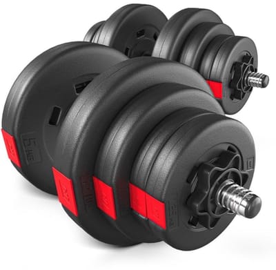 Hop-Sport Halterset Composiet 40 kg – Dumbbellset met Gekarteld Handvat, Verbindingsbuis & Gietijzeren Gewichten