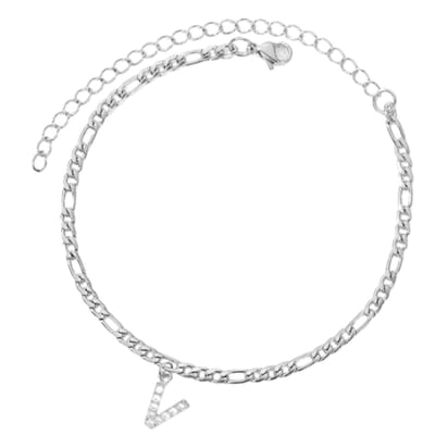 Enkelbandje - Enkelbandjes Dames - Enkelbandje Zilver - Initials - Zilverkleurig - Letter V