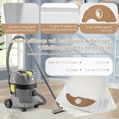 10 stuks compatibele stofzuigerzakken voor nat- en droogstofzuigers, witte vliesfilterzakken, vervangingsaccessoires voor Kärcher NT 22/1 Ap L en NT 22/1 Ap Te L, 42 x 48 cm