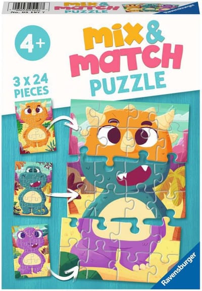 Ravensburger Mix & Match puzzel Schattige dinoÂ´s - Legpuzzel - 3x24 stukjes