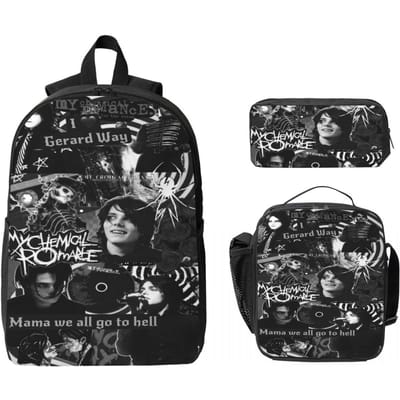 3 Stuks MCR My Chemical Romance Rock Band Rugzak Set voor Jongen Meisje Pennen Etuis Schooltas Sets met Lunchbox Voor School Rugzak gray