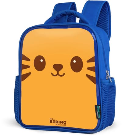 NoBoringSuitcases.com® - Rugzak blauw - Schooltas jongens - Kattengezicht - Kinder rugtas jongen - Boekentas kind - Kinderrugzak voor school - Schoolrugzak