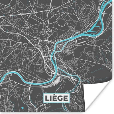 Poster Stadskaart – Grijs - Kaart – Luik – België – Plattegrond - 100x100 cm XXL