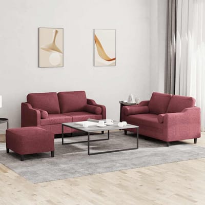 vidaXL - 3-delige - Loungeset - met - kussens - stof - wijnrood