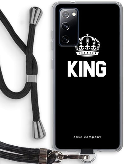 Case Company® - Hoesje met koord geschikt voor Samsung Galaxy S20 FE / S20 FE 5G hoesje met Koord - King zwart - Telefoonhoesje met Zwart Koord - Bescherming aan alle Kanten en Over de Schermrand