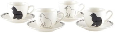 Koffiekopjes - Set van 4 - Zwart-Witte Kattenschotels – Keramiek