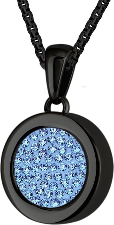 Quiges 12mm Mini Munt Hanger Zwart RVS Glans met Zirkonia Blauw Munt en Box Ketting Ankerketting 42-46cm