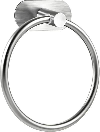 SnelShoppen - Towel Ring Towel Holder - 304 Rvs, Wandmontage, Rond, Zonder Boren, Zelfklevende Handdoekhouder voor Badkamer, Keuken en Woonkamer (Zilv