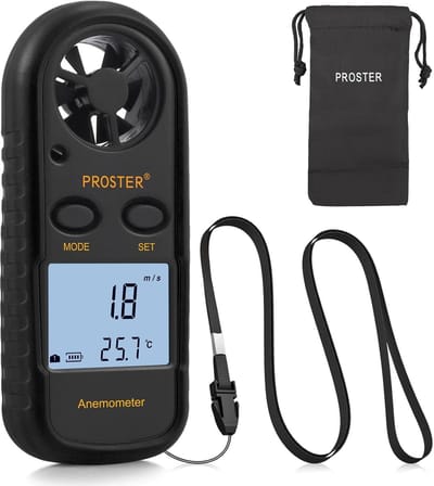 Digitale Anemometer - Windsnelheid meter - Outdoor Activiteiten - Met Temperatuur Sensor - 12.5 x 9 x 1.9 cm - Zwart