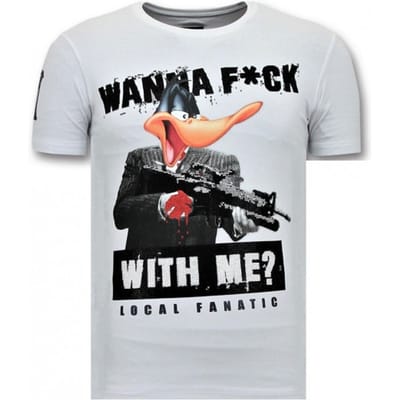 Coole T-shirt Heren - Shooting Duck Gun - Wit