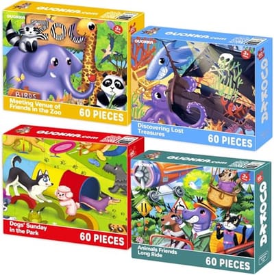 Kleurrijke Vloerpuzzels Voor Kinderen - 4x60 Stukjes Met Thema's Voor Jongens En Meisjes Van 3 Tot 7 Jaar