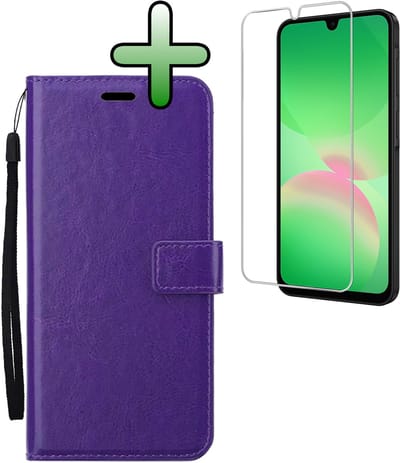 Hoesje Met Screenprotector - Geschikt voor Samsung Galaxy A26 - Luxe Pasjeshouder - Bookcase Portemonee - Flip Case - Kunstleer Book Case - Flipcase - Book Cover - Walletcase - Portemonneehoes - Paars