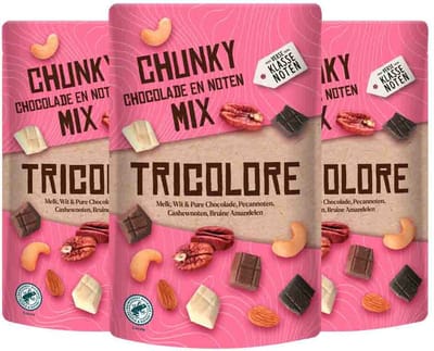 Verse Klassenoten Chunky Chocolade en Noten Mix Tricolore - 3 x 150 gr - Voordeelverpakking