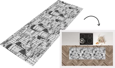 Keukenloper - Loper keuken - Patroon - Huizen - Steden - 150x50 cm - Keukenloper vinyl